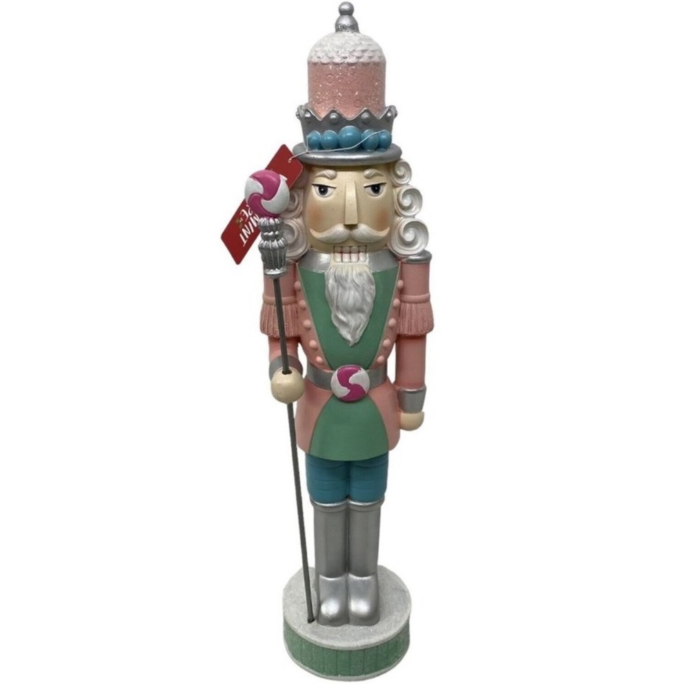 🛑READ🛑 NIB Peppermint Square 18 inch Pink/Aqua Pastel Resin Nutcracker